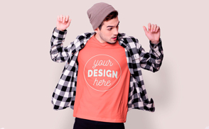 Hipster man with t-shirt mockup