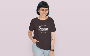 Girl with short hair and glasses t-shirt mockup