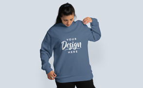 Woman in oversized sweatshirt mockup