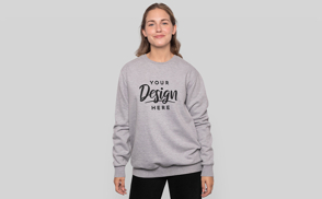 Woman with oversized sweatshirt mockup