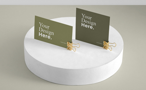 Double business cards on circular display mockup