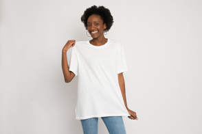African american girl in oversized t-shirt mockup