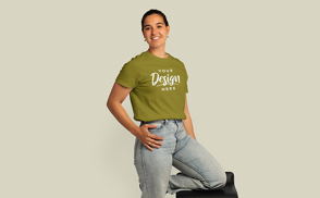 Hispanic girl with jeans t-shirt mockup | Start Editing Online