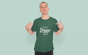 Man pointing to long t-shirt mockup