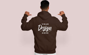 Brunette man backwards in hoodie mockup