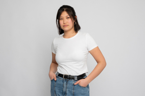 Asian female with t-shirt mockup