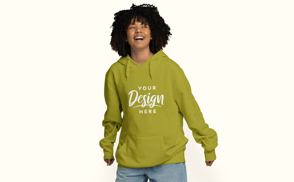 Black girl lauhging in hoodie mockup