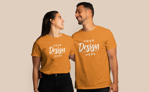Romantic hispanic couple in t-shirt mockup