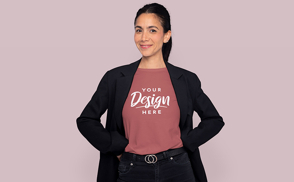 Elegant woman in blazer and -shirt mockup