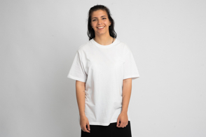 Latin american woman in t-shirt mockup