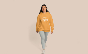Brunette young girl with hoodie mockup