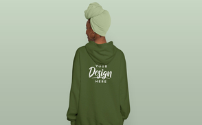 Black girl backwards in hoodie mockup