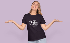 Blonde woman in classic t-shirt mockup