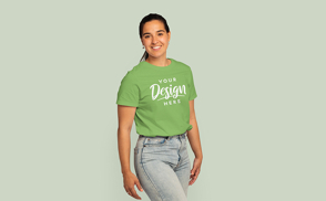 Girl in ponytail and jeans t-shirt mockup | Start Editing Online