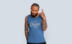 Black man with tattoo and tank top mockup