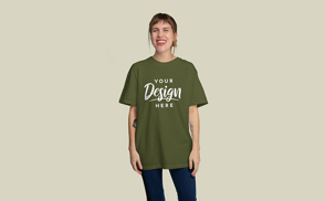 Blonde girl laughing t-shirt mockup | Start Editing Online