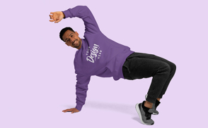 Male model acrobat in hoodie mockup