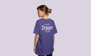 Blonde woman backwards t-shirt mockup | Start Editing Online