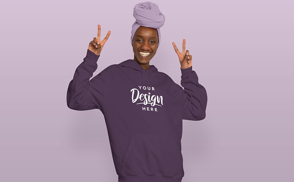 Black female model in hoodie mockup