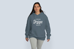 Girl walking forward in hoodie mockup