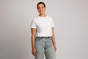 Hispanic girl in jeans and t-shirt mockup