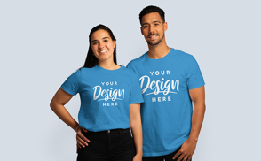 Latin american couple in t-shirt mockup