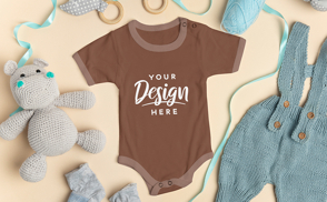 Baby onesie with knitted clothes mockup
