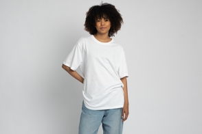 Black woman using oversized t-shirt mockup