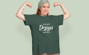 Strong girl with bandana t-shirt mockup | Start Editing Online