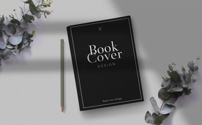 Closed book cover with flowers mockup