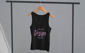 Tank top hanging from clothes hanger mockup