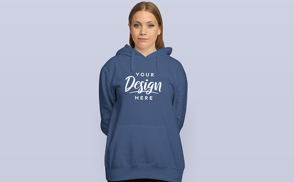 Blonde girl in oversized hoodie mockup