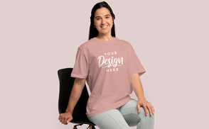Girl in black chair t-shirt mockup | Start Editing Online