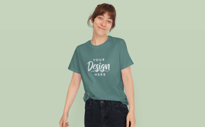 Woman in jeans and t-shirt mockup