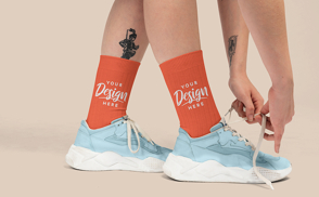 Tattooed Leg Blue Shoes Socks Mockup | Online Editing Generator