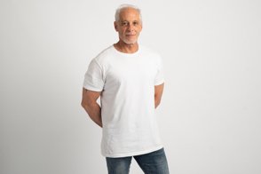 Senior male model in t-shirt mockup