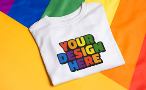 Folded t-shirt on rainbow flag mockup