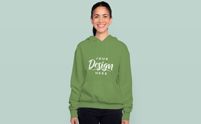 Young woman smiling in hoodie mockup