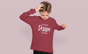 Surprised child in sweatshirt mockup