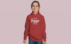 Cute girl in hoodie mockup