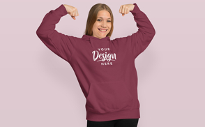 Happy blonde woman in hoodie mockup