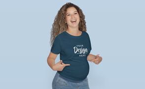 Pregnant woman with curly hair t-shirt mockup