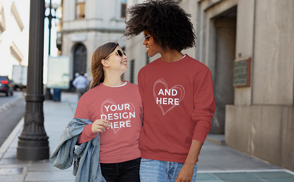 Happy couple hugging in street sweatshirt mockup