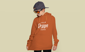 Child with sunglasses and hat with hoodie mockup