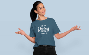 Happy young woman in t-shirt mockup