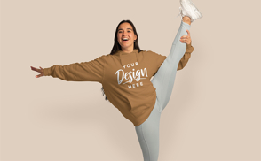 Hispanic woman dancing in hoodie mockup