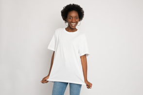 Black female in oversized t-shirt mockup