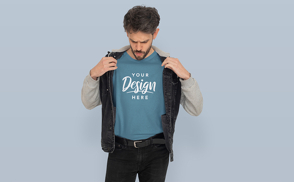 Male model with jacket and t-shirt mockup