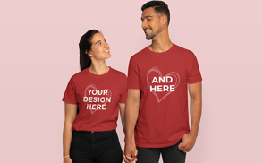 Couple in valentines day t-shirt mockup