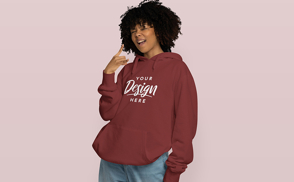 Black girl in jeans and hoodie mockup